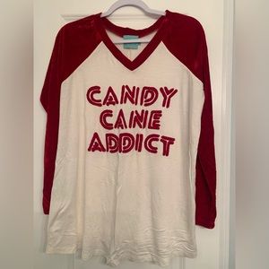 Judith March Velvet Holiday Shirt “Candy Cane Addict” Size M - SO SOFT!